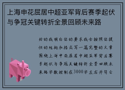 上海申花屈居中超亚军背后赛季起伏与争冠关键转折全景回顾未来路